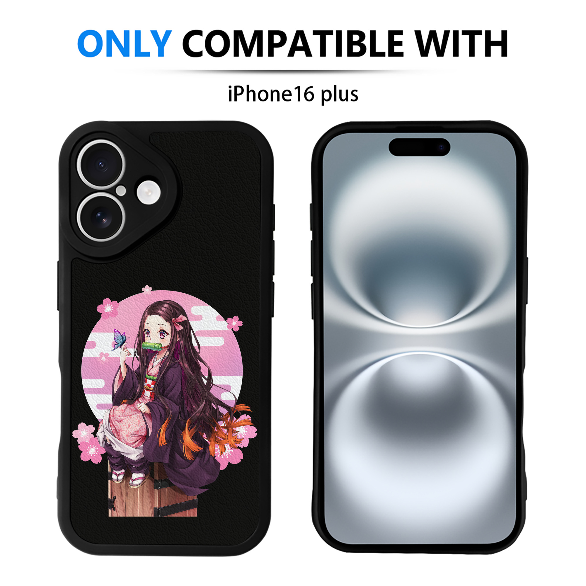 （画像用） 鬼滅の刃（きめつのやいば）竈門 禰󠄀豆子／かまど ねずこ Kamado Nezuko 【iPhone 16シリーズ対応】シリコンスマホケース（レザー調） 材質：シリコン